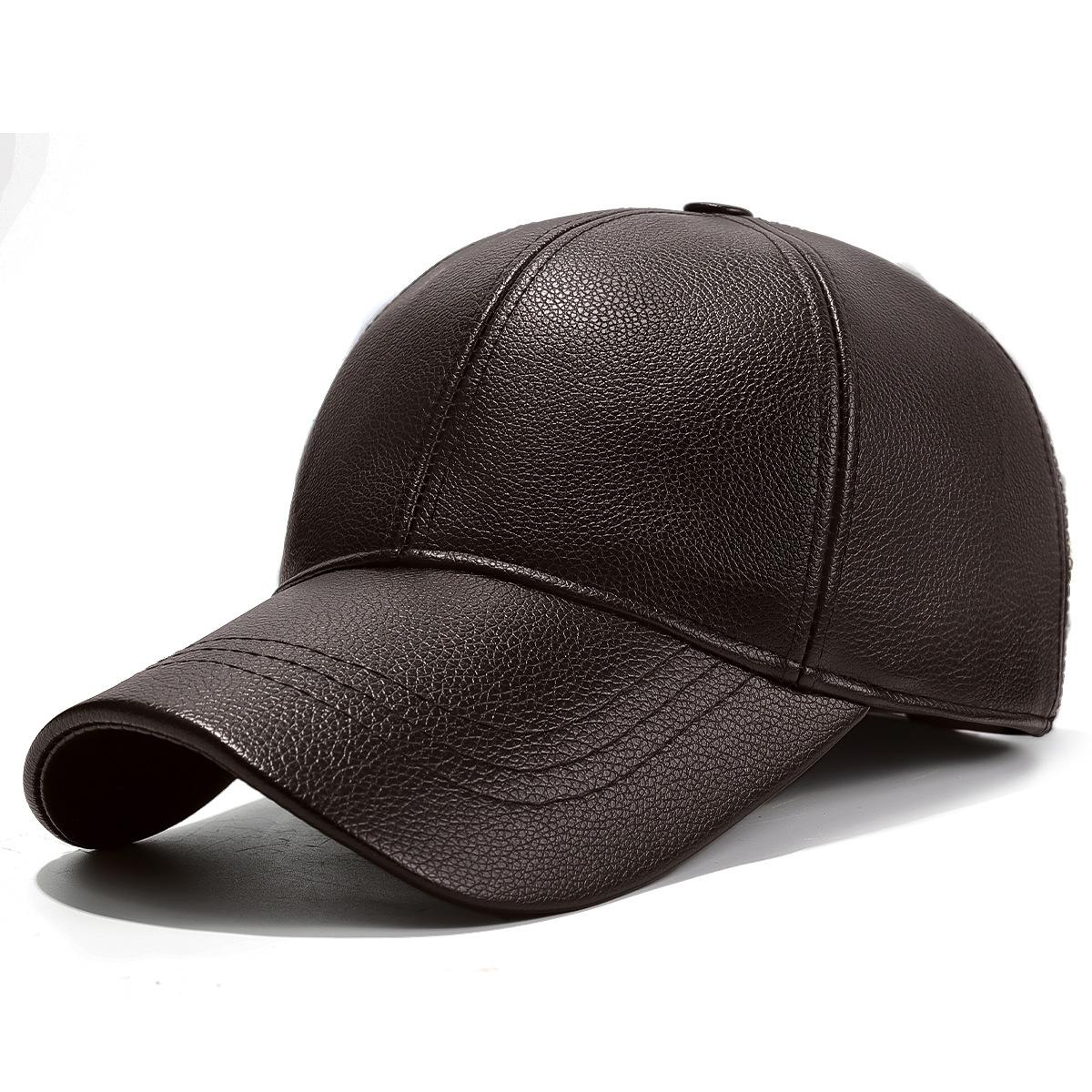 

NORTHWOOD Autumn Winter PU Leather Baseball Cap for Men Outdoor Warm Baseball Hat Solid PU Faux leather Trucker Hats 56-60 cm коричневый