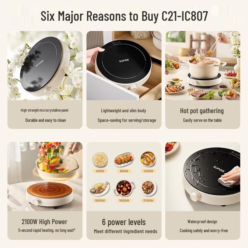 Supor Coco Series 2100W Smart Round Induction Cooker CN plug (adapter included)
