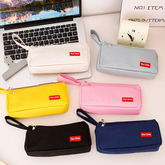 Canvas Pencil Case for Students Large Capacity Double-Layer Pen Bag Waterproof Portable Stationery Organizer for School Office