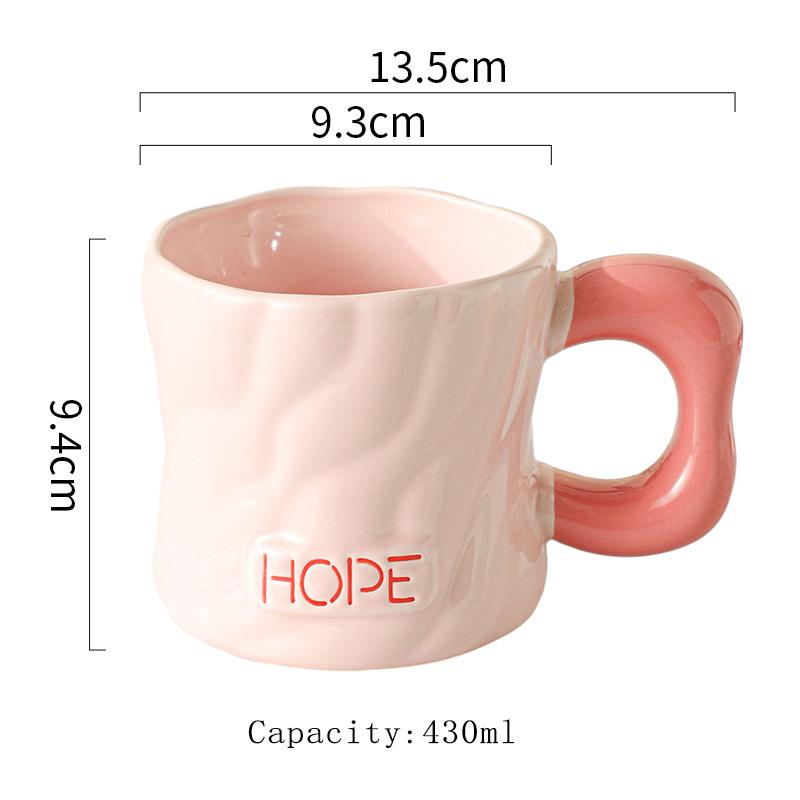 

Ceramic Water Cup Household 430ml New Underglaze Colour Solid Office Coffee Mugs Handle Creative Letter Simple Cute Couple Cup 401-500ml рожевий