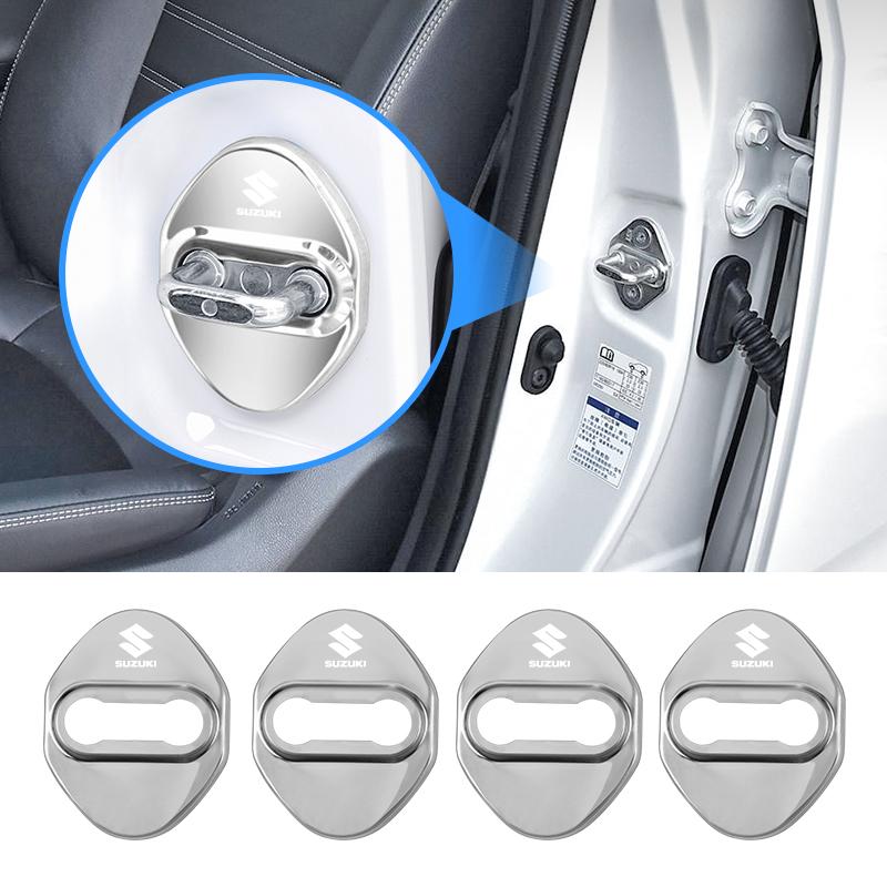 4PCS Car Door Lock Cover Stainless Steel Protection Accessories For Suzuki Jimny Swift Samurai Vitara SX4 Alto Kaiser Ingnis
