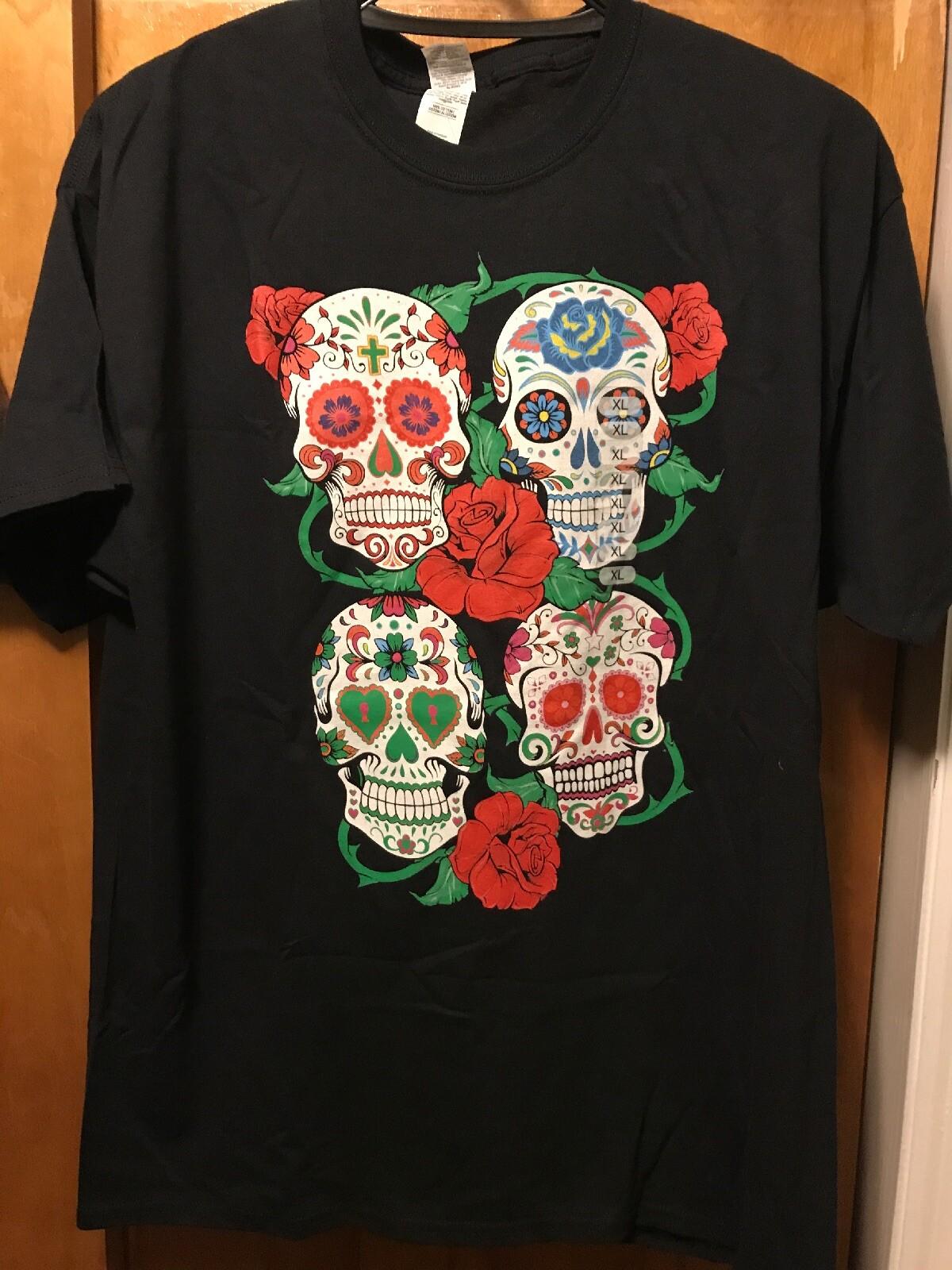 SUGAR SKULLS & ROSES ~ XL ~ NEW ~ Day of the Dead ~ Dia De Los Muertos T Shirt S разноцветный