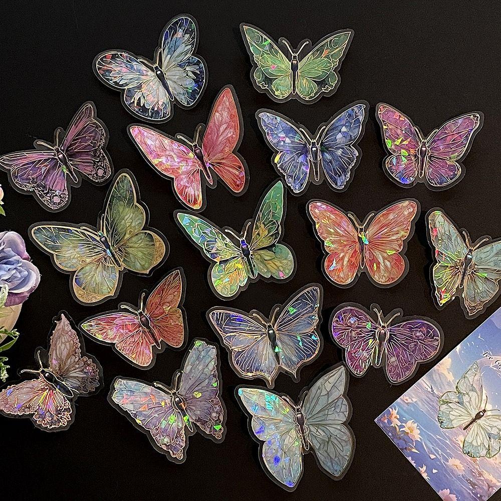 60PCS 3D Butterfly Scrapbook Sticker Colorful Vintage Laser Hot Stamping Sticker Waterproof PET Stationery Sticker