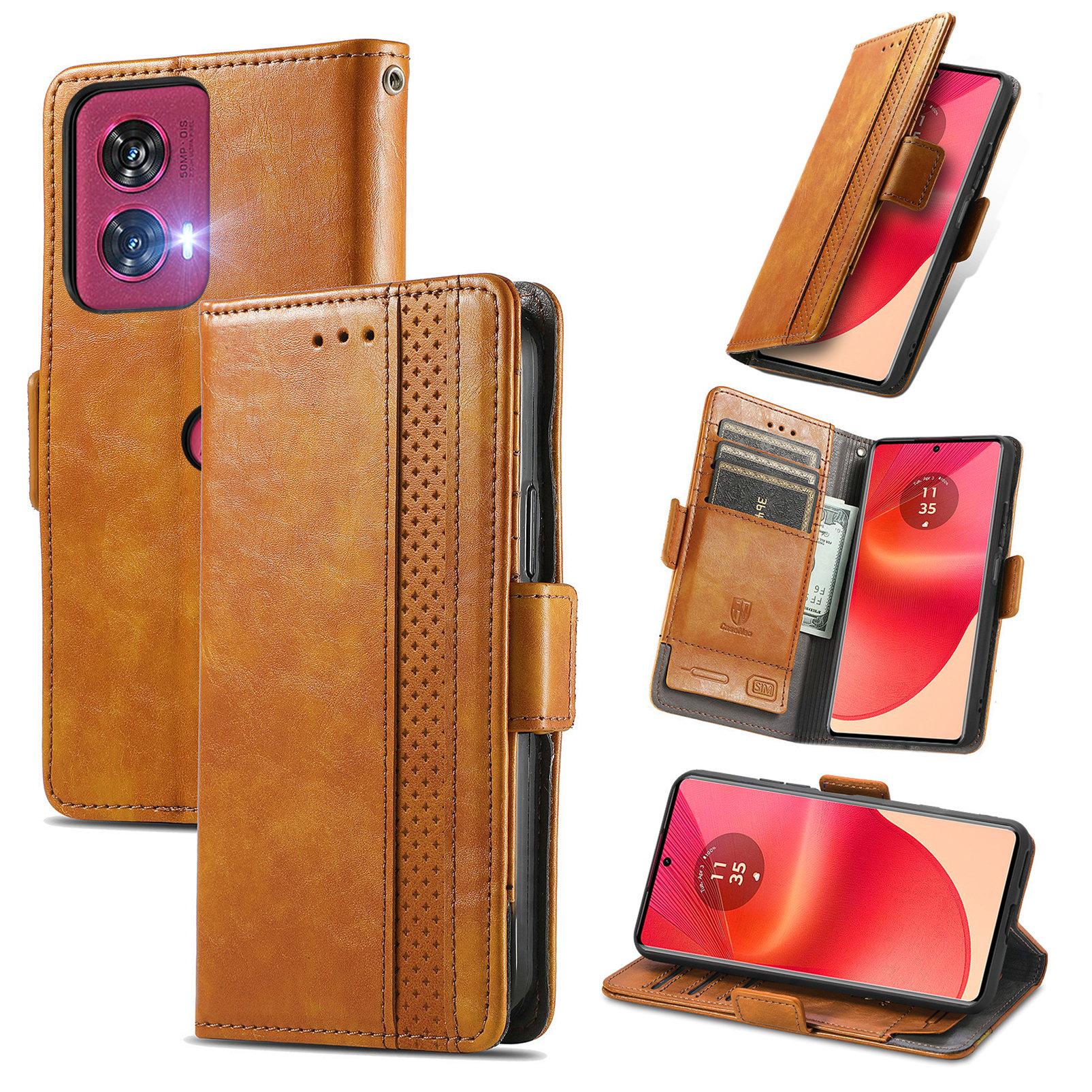 

For Motorola Edge 50 Fusion 5G Phone Cases CASENEO PU Leather Cover Stand with RFID Blocking Wallet Light Brown