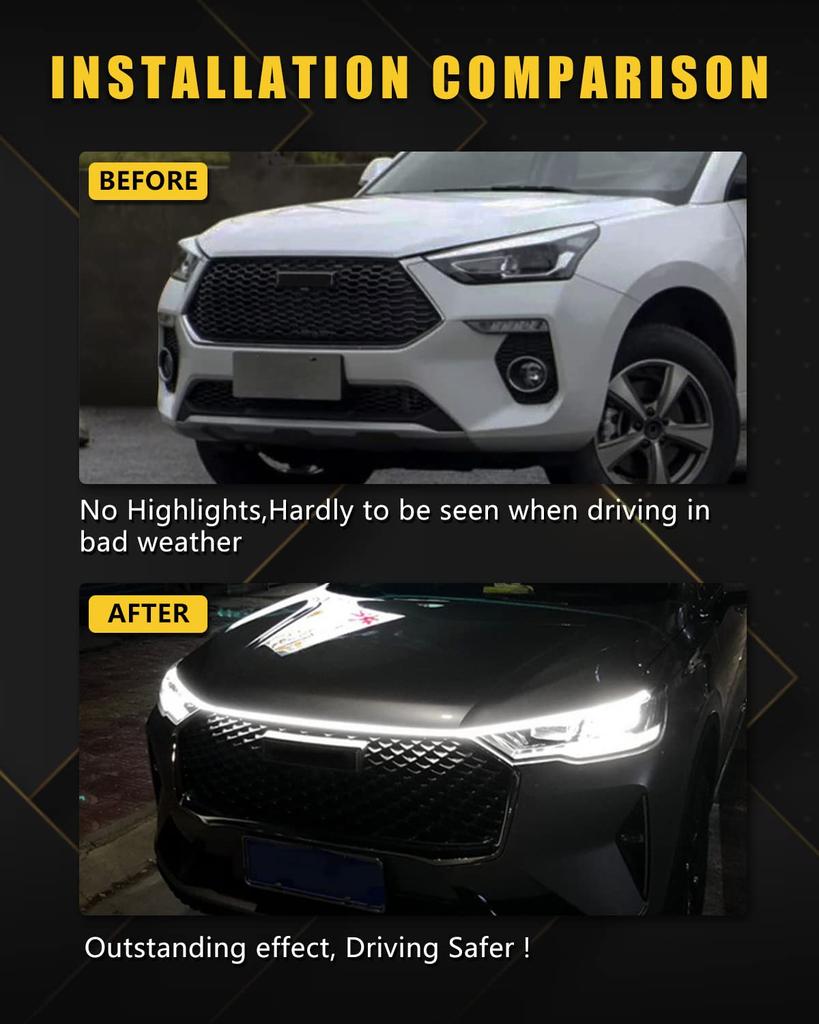 Car LED Strip 12V Flowing LED Hood Daytime Running White Light, Strip, Light, Light, DRL, Truck, SUV, Ultra-Thin, Waterproof, Silicone, Universal,