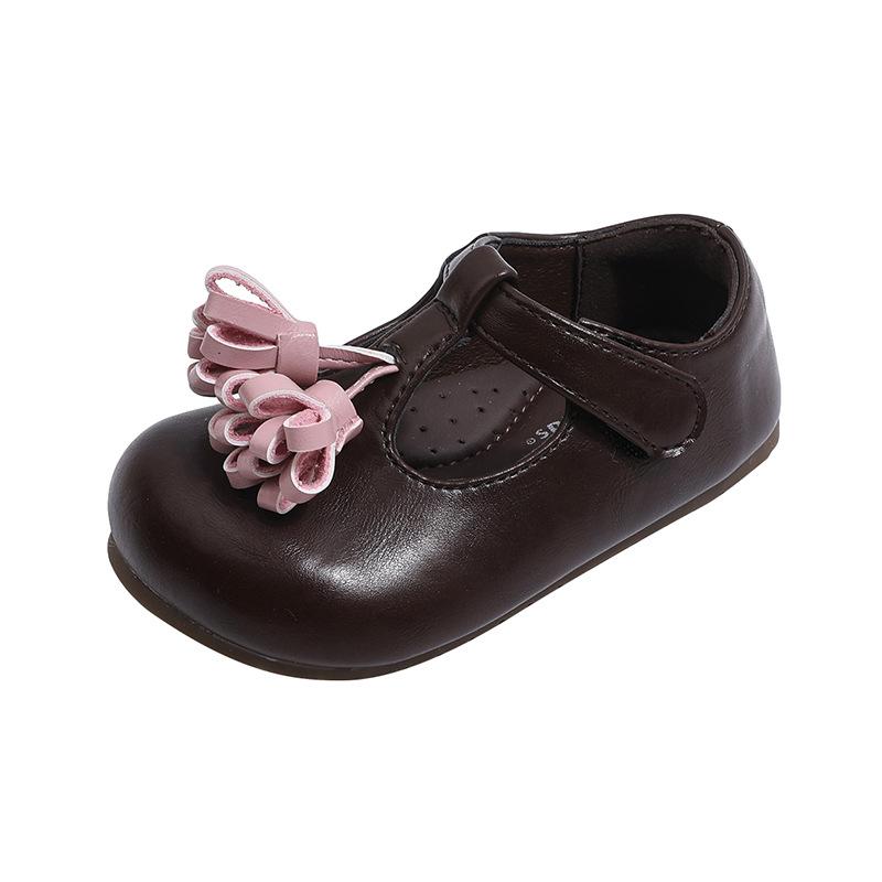 French retro small leather shoes New Year s Eve girls fringed princess shoes soft-soled single shoes 13.5cm inside size 21 темно-коричневого