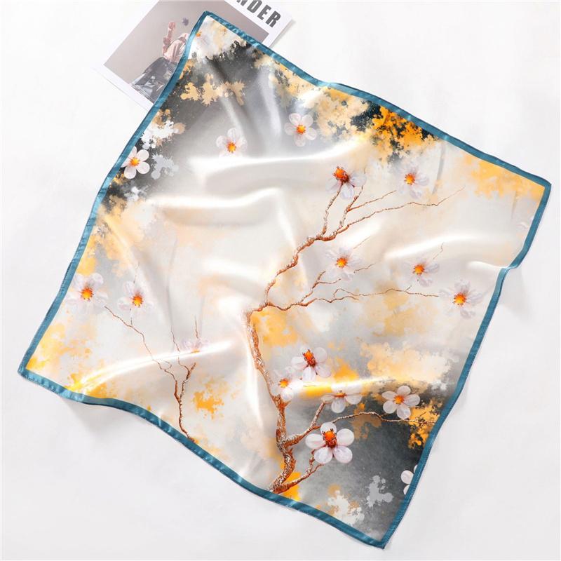 

68*68см 100% Шарф из тутового шелка Роскошная квадратная шаль с принтом Элегантный легкий мягкий летний модный аксессуар для женщин 68*68CM