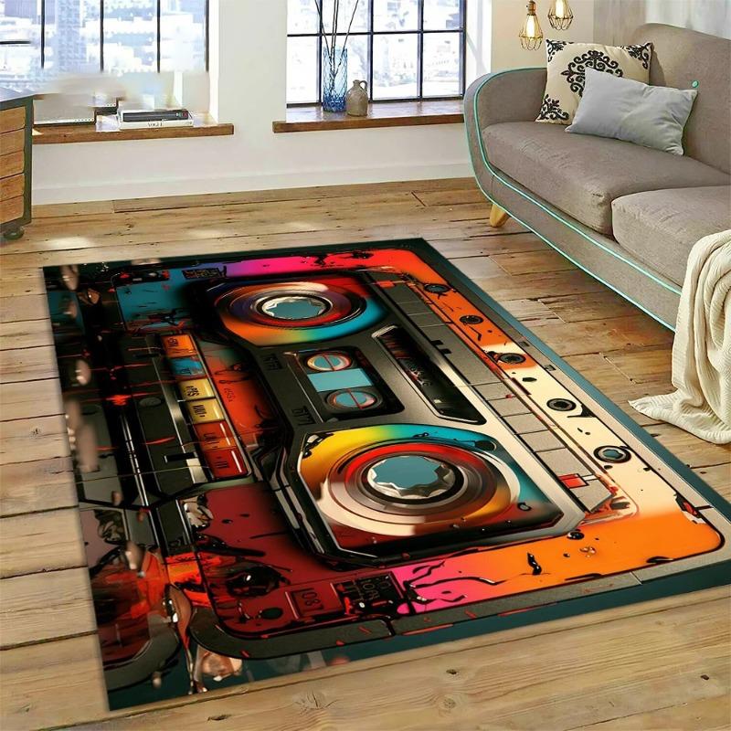 3D Music Cassette Tape Retro Recorder CD Instrument Carpet Rug for Bedroom Living Room Home Sofa Decoration Kid Decor Floor Mat