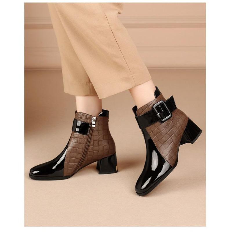 Bottes Cheville Nouvelles Hiver 2026 Mode Coréenne Femme Bout Rond Talon Haut Bas Tige Courte Bottines
