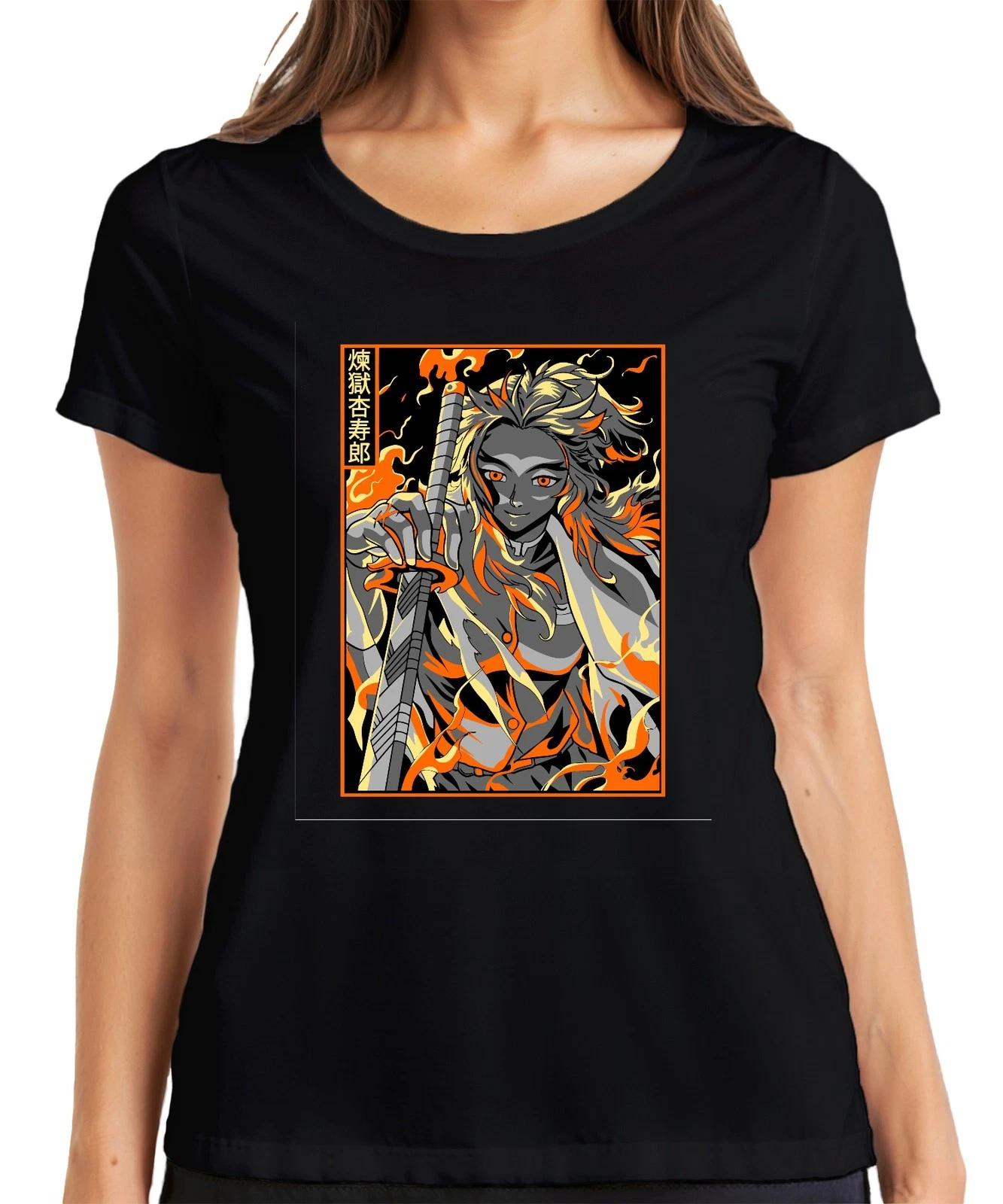Demon Slayer Rengoku Flammen Schwert Anime Geschenk Vintage Damen T-Shirt M