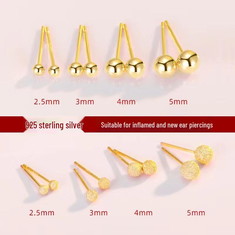 Beixi Sterling Silver Frosted Gold Bead Earrings for Women 925 Sterling Silver