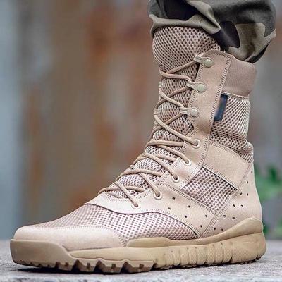 Botas Tácticas de Verano para Hombre - Malla de Caña Alta, Ultraligeras, Zapatos de Senderismo Transpirables con Suela Blanda.