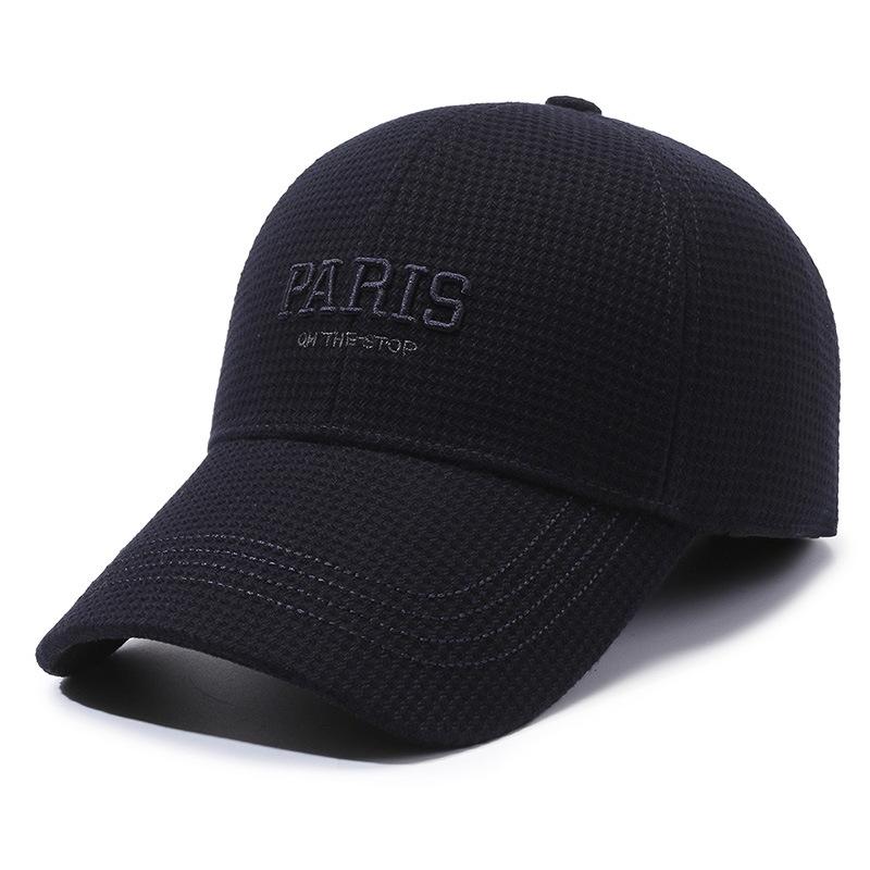 

Зимняя бейсболка с вышивкой в клетку для мужчин среднего и пожилого возраста, толстая кепка для защиты ушей, уличное утепленное хлопковое кепи темно-синий