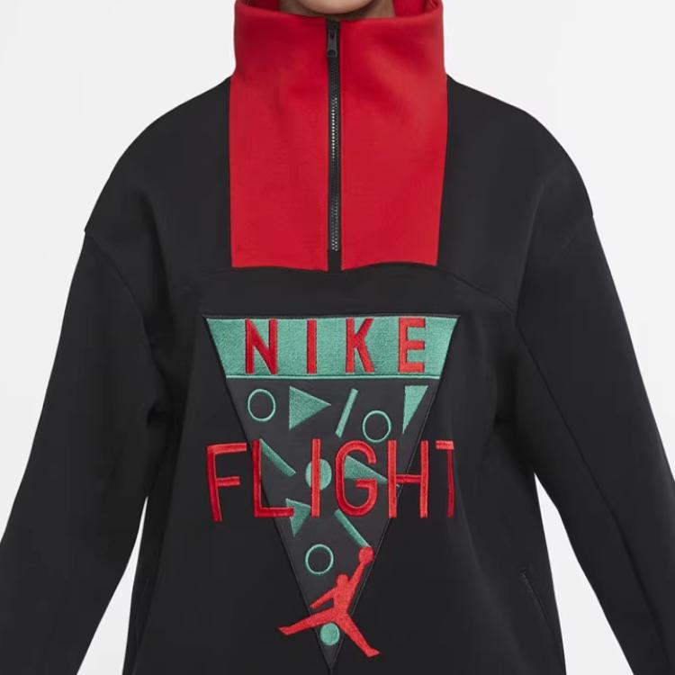 Jordan Logo Bestickt Stehkragen Halber Reißverschluss Langarm Amerikanisches Sweatshirt Damen Sweatshirt Schwarz DO4157-010