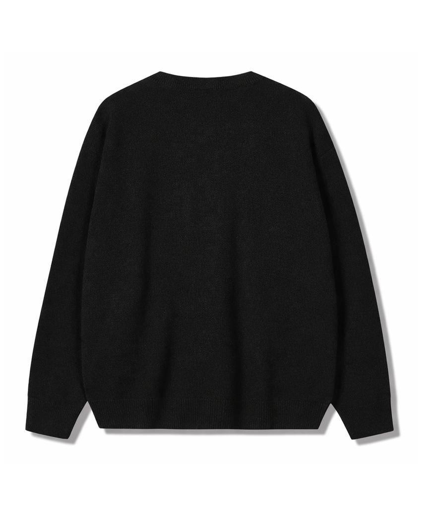 POLYGRAM Soft Wool Blend Henley Neck Knit - Black