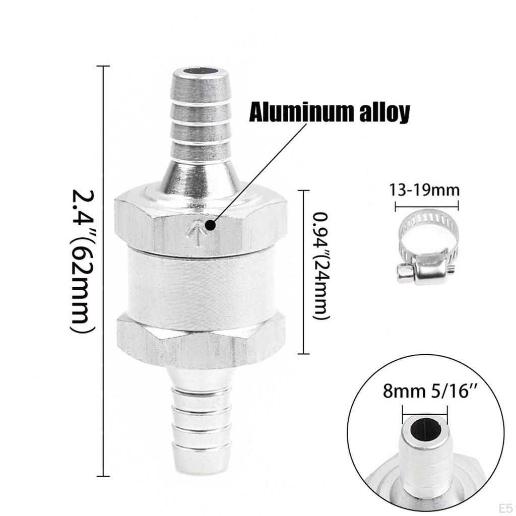 2 Pieces Check Valve with 4 Hose Clamps Clips Aluminum Alloy Auto Accessories for Fuel Line Oil