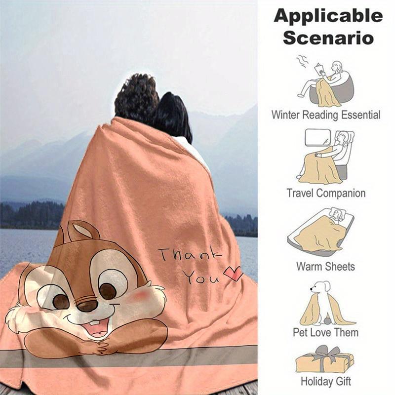 1pc,Thank You Cute Chipmunk Throw Blanket Soft & Cozy Fleece Blanket for Home Decor, Couch Cover, Travel