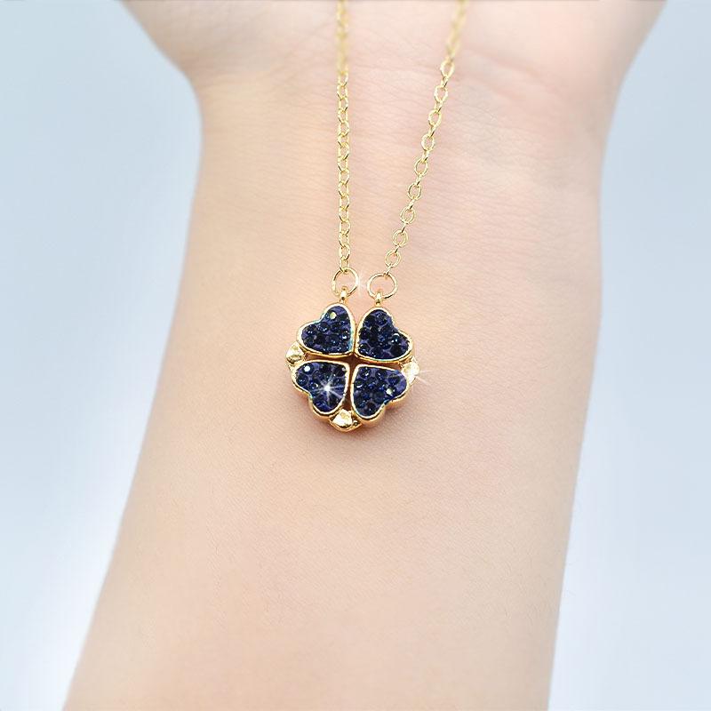 Red And Black Double Wearing Four-Leaf Flower Necklace Female Style Design Double Wearing Open And Closed Full Diamond Heart Shape