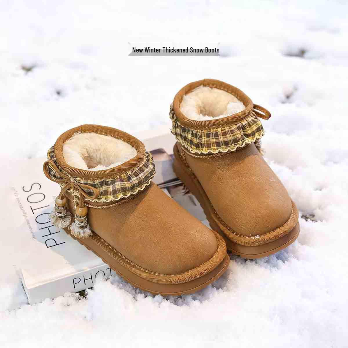 

Girls Versatile Plush Snow Boots - 2025 Winter New Arrivals for Medium & Large Children Size 28, Length 17.3 cm