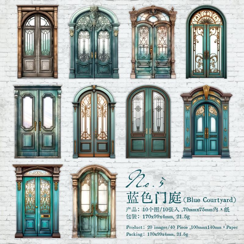 10-Sheet Vintage Wooden Door Theme Hard Card Stickers, Retro Door Frame Patterns & Sturdy Material, for Journal DIY