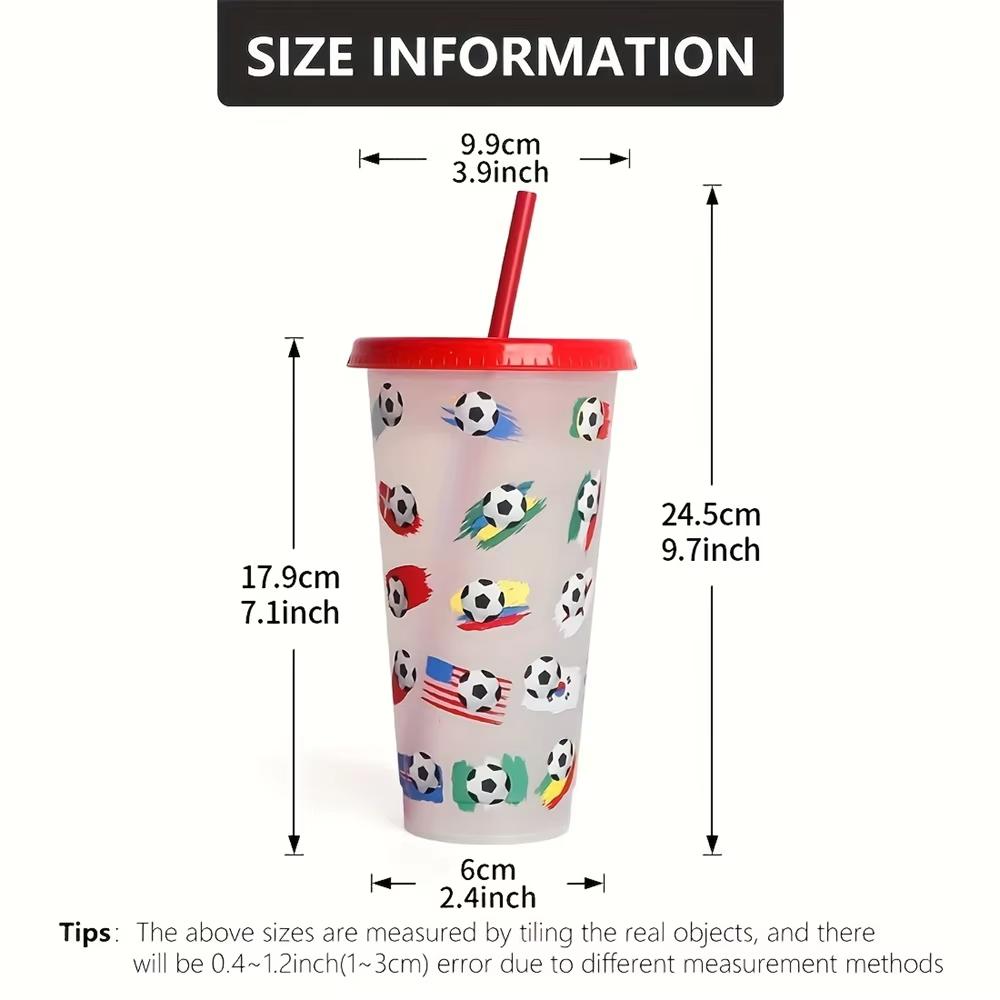 Soccer Cup Temperature-sensitive Cold Color-changing Straw Cup Single Layer Color-changing Cup Summer Drinkware 5PCS 710ml