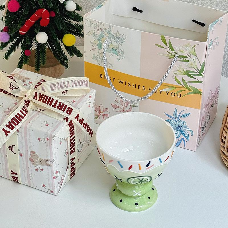 Cute Hand-painted Ice Cream Cup Household Dessert Bowl Yogurt Cup High Value Breakfast Oat Cup Girl Birthday Gift