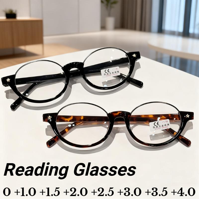 New Fashionable Round-Frame Anti-Blue Light Reading Glasses Retro Half-Frame High-Definition Presbyopia Glasses 0 To +4.0