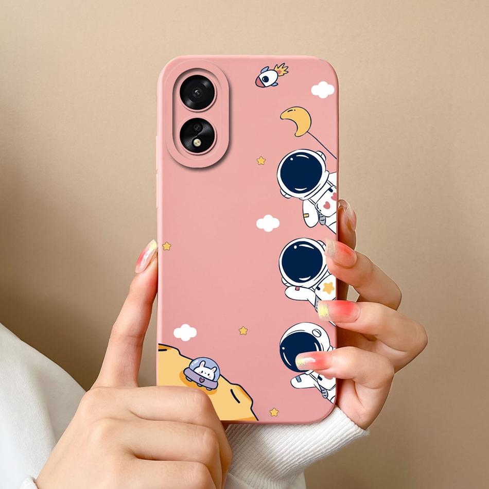 Case For Oppo A18 A38 4G Cover With Camera Protection Cool Astronaut Liquid Silicone Soft Back Covers For Oppo A 38 A 18 Housing
