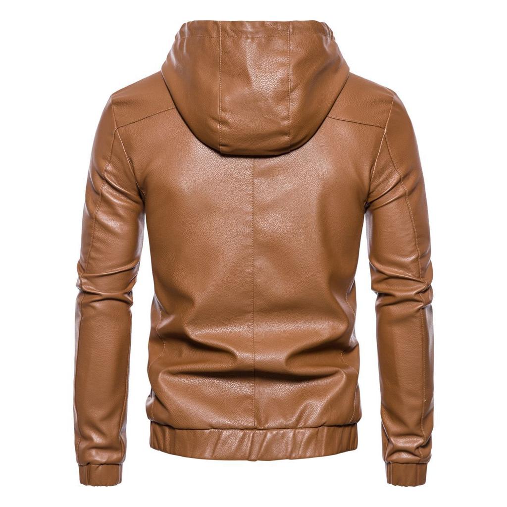 Hooded leather jacket for men in autumn and winter new Korean style thin velvet leather jacket casual motorcycle wear work jacket