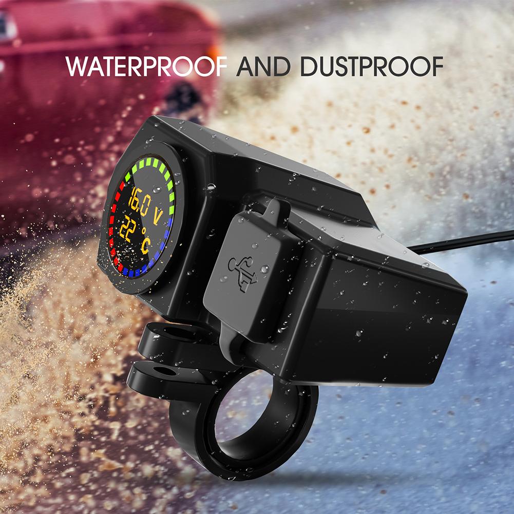 USB C Adapter Voltmeter Thermometer Digital Display Motorcycle USB Type C Charger 36W QC3.0 3.4A Fast Charging for Cell Phone