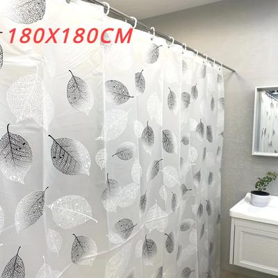 180X180Cm Waterproof  Peva Shower Curtain Leaf Pattern Bath Curtain With Hooks Home Bathroom Decor