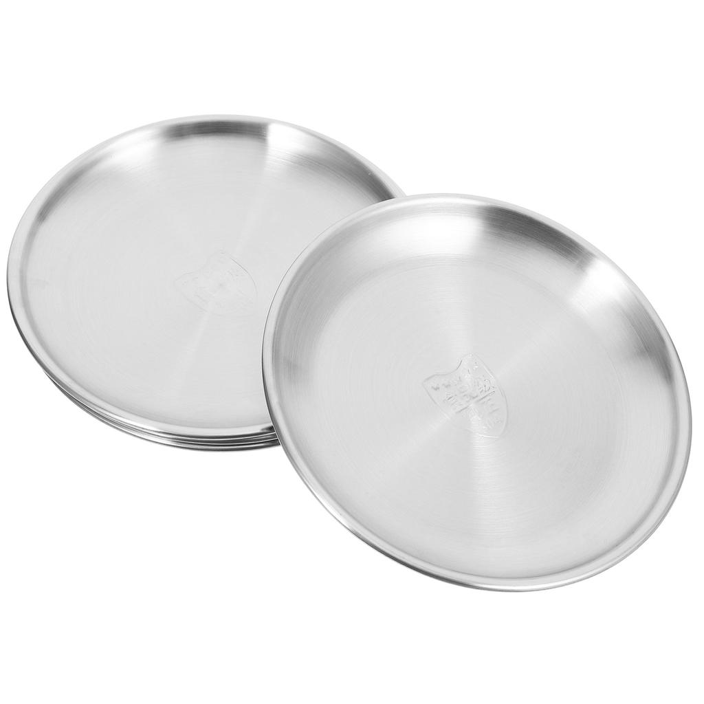 4 Pcs Stainless Steel Tray Plate Food Round Silver Vintage Dinner Dish Cake Dessert Metal