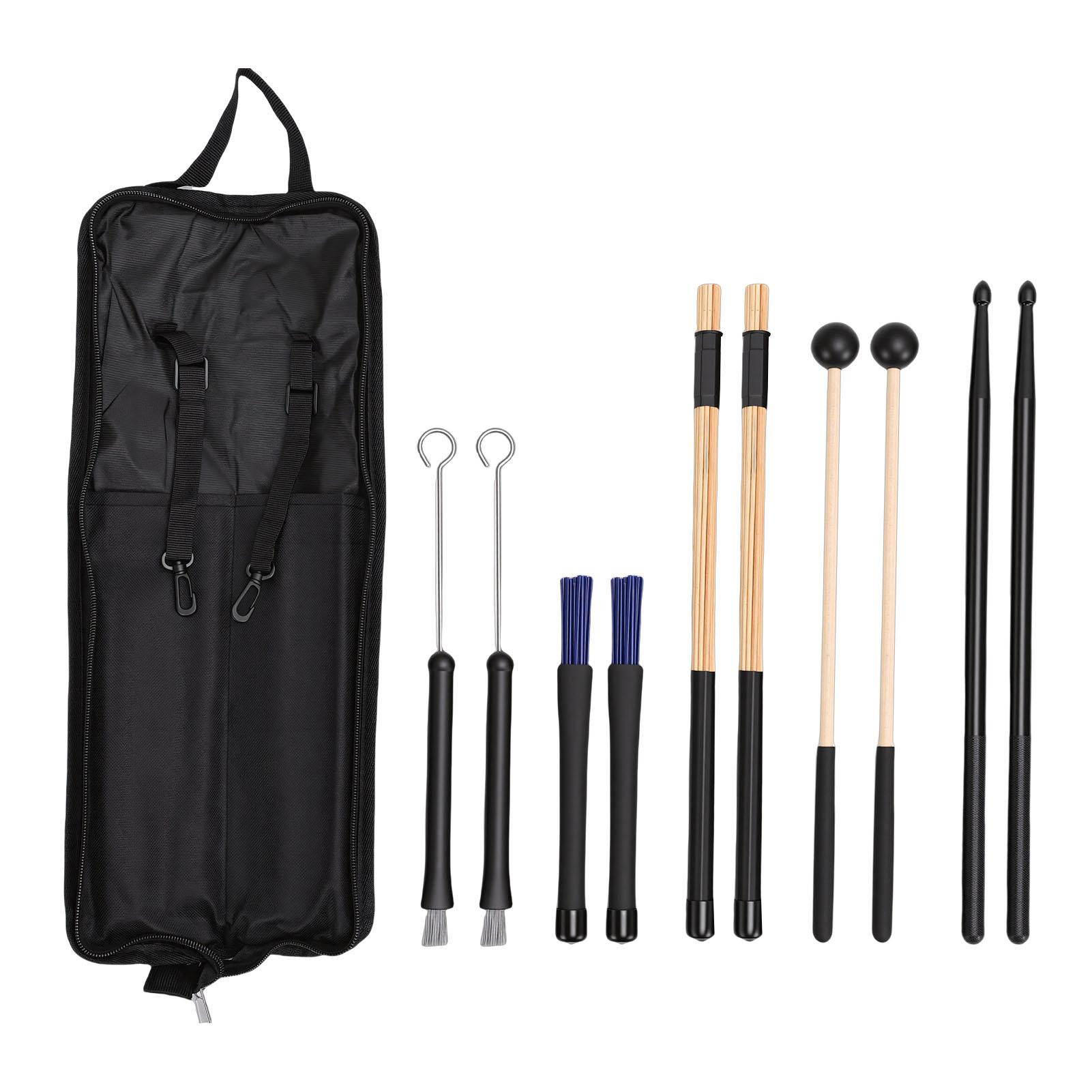 

Drumstick Set 5 Pairs Drum Sticks Mallets Brushes with Oxford Cloth Bag for Practice Performance