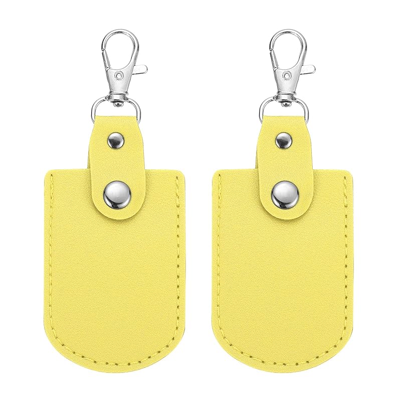 

[PATIKIL] leather key fob leather keychain 2 pcs keyrings DIY key chain holder home off for car key ID key card air tag yellow