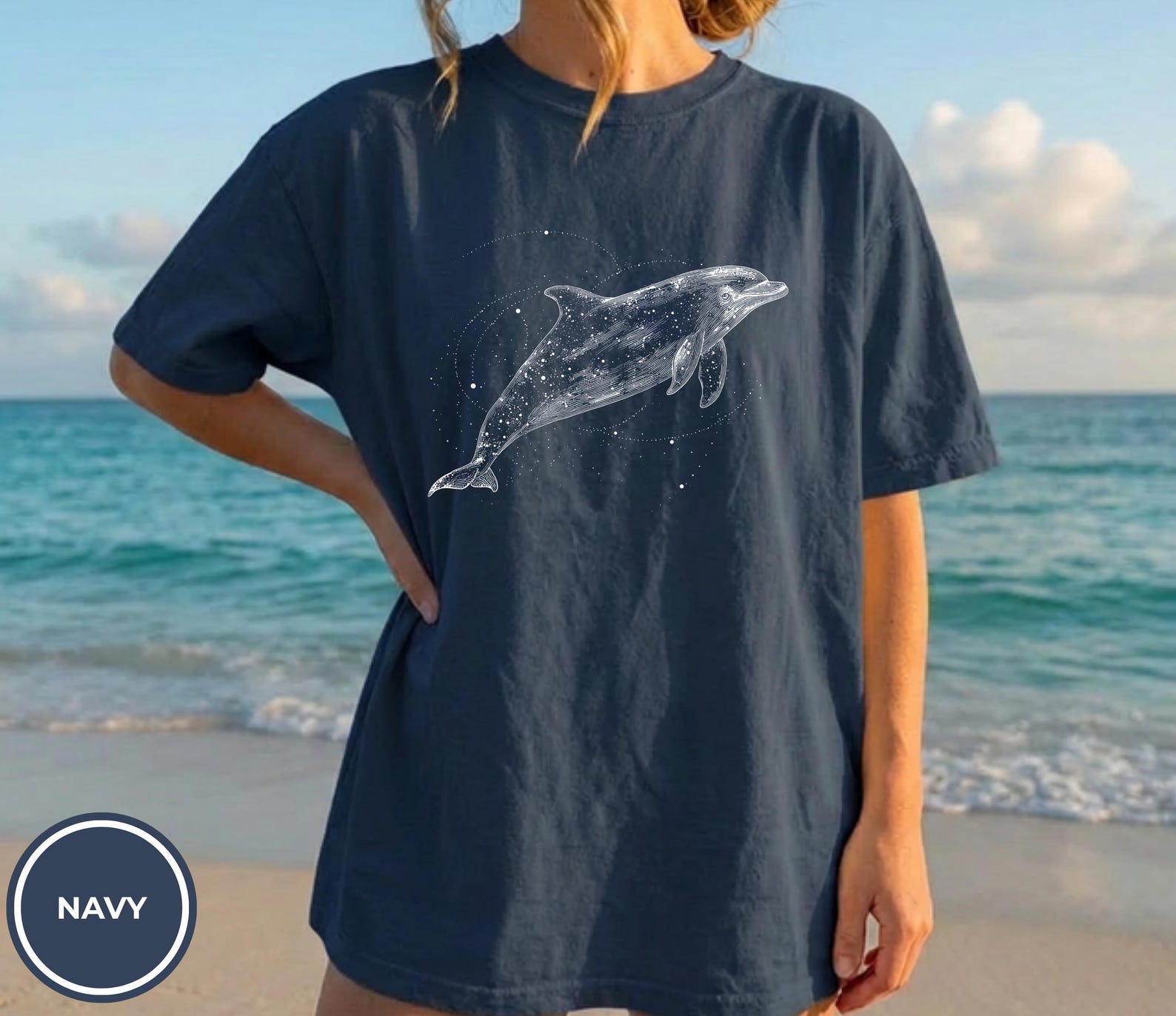 Constellation Dolphin T-shirt | Celestial Dolphin, Nautical Ocean Graphic Tee 3XL