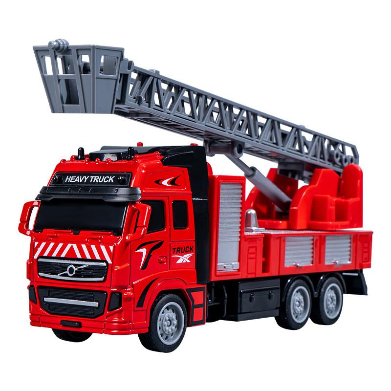 Fire Truck Alloy Inertia Pullback Toy With Rotatable Ladder For Kids Play And Handson Interaction