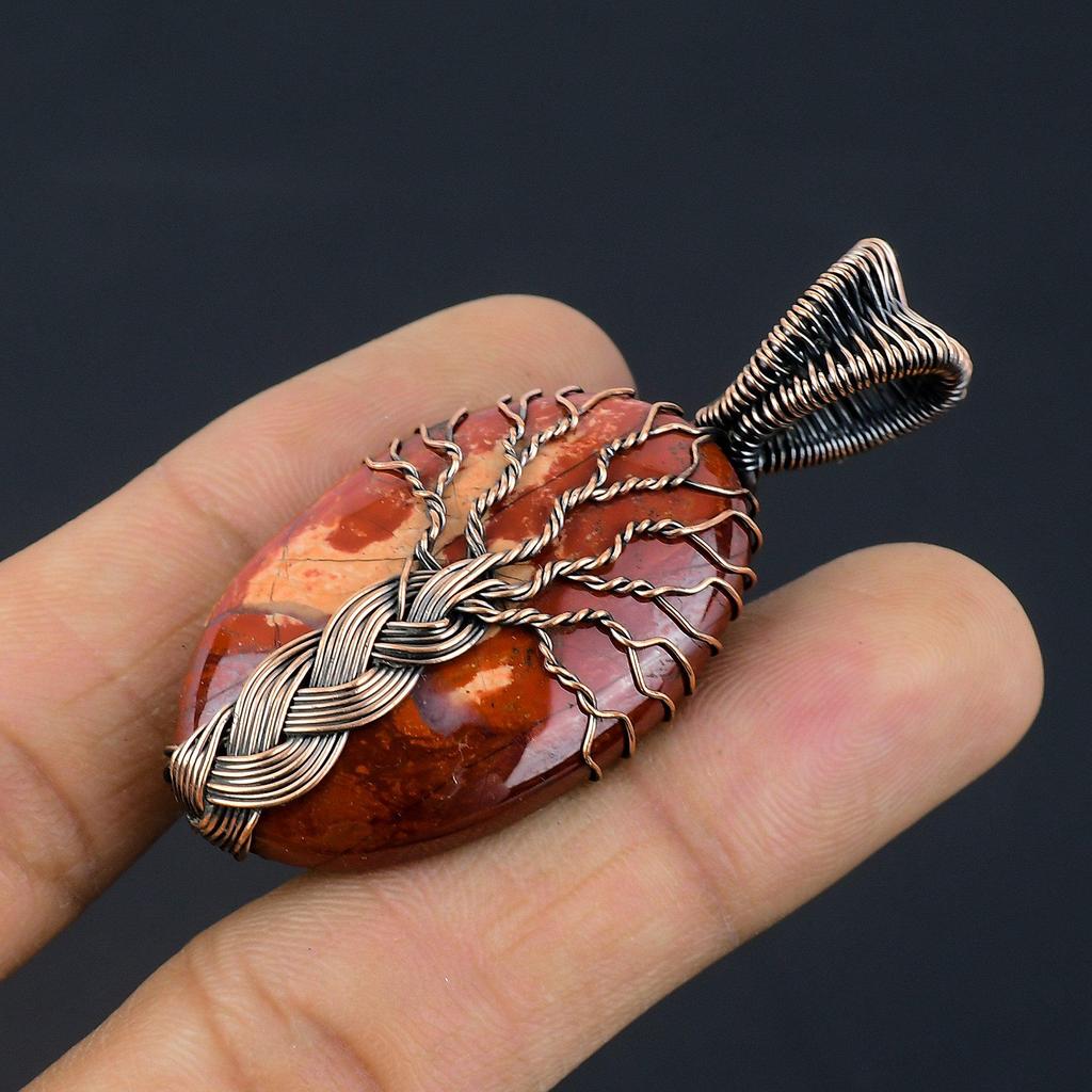 Tree Of Life Red Snake Skin Pendant Gemstone Handmade Jewelry, 999 Copper Wire Wrapped Pendant, Gift For Wife Jewelry