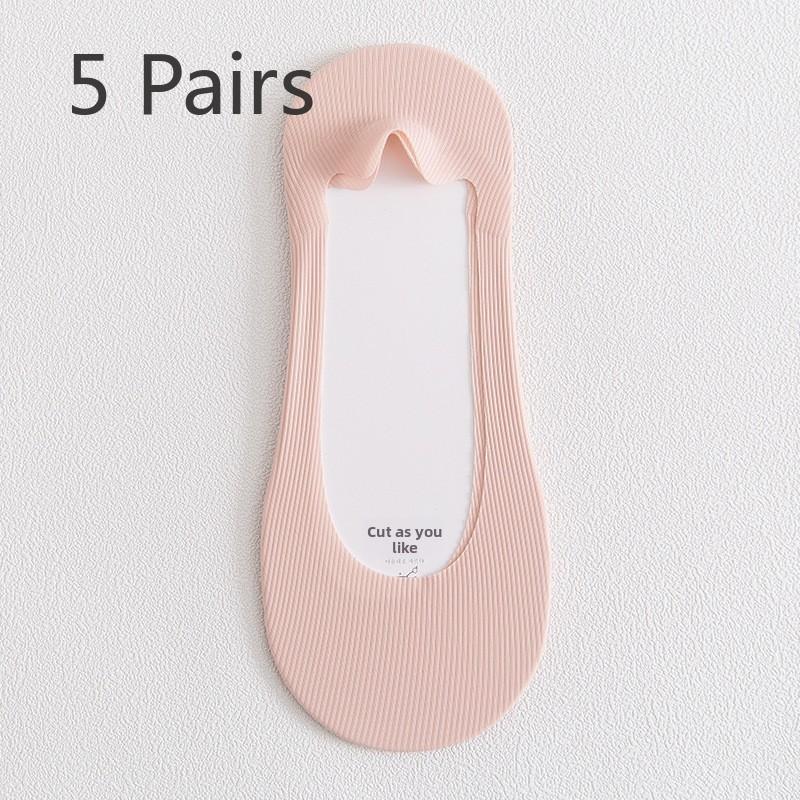 5 Pairs of Female Summer Thin Shallow Mouth Invisible Ice Silk Boat Socks