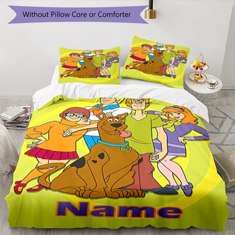 3pcs Custom Name Scooby Doo Bedding Set Duvet Cover Closure Includes 1 Duvet Cover & 2 Pillowcases, Soft and Comfortable for All Seasons.