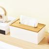 Japanese-style Bamboo-lid Tissue Box, Desktop Storage Box for Dining Room, Living Room, Office, Pull-out Tissue Dispense