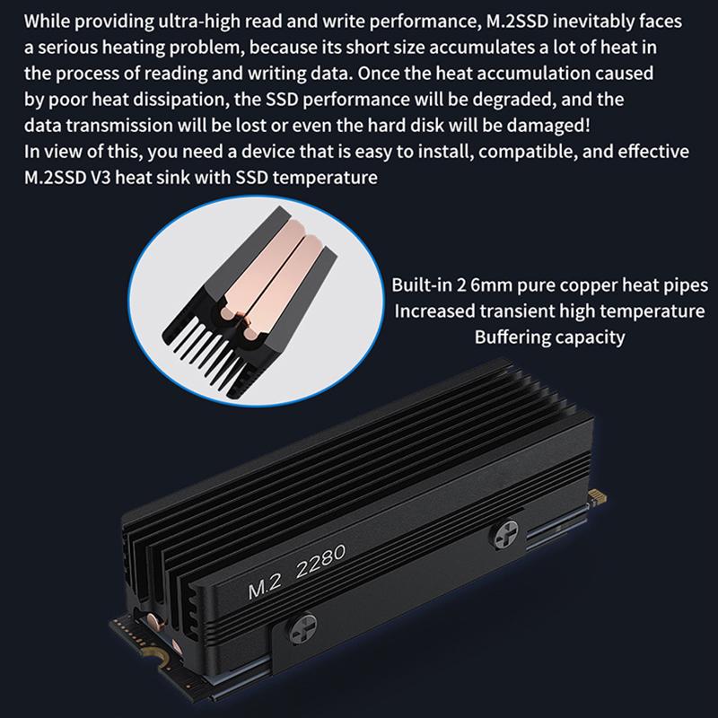 Ssd-V3 2280 M.2 Dual Heat Pipe Solid State Drive Nvme Grille-Type All-Aluminum Vest High-Efficiency Heat Sink Gaming Accessories