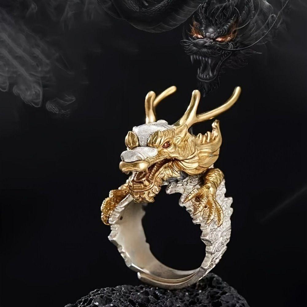 Two Tone Dragon Ring Adjustable Dragon Shape Ring Animal Ring Index Finger Ring