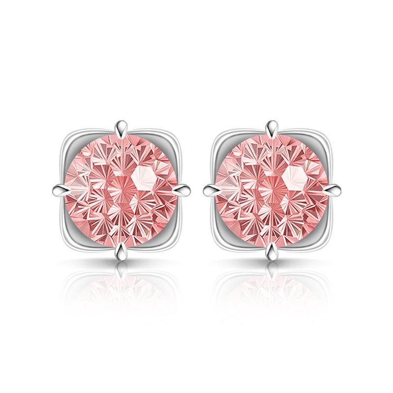 925 Sterling Silver Light Luxury Simple Crystal Zircon Square Round Bud Women's Earrings Birthday Party Anniversary Gift