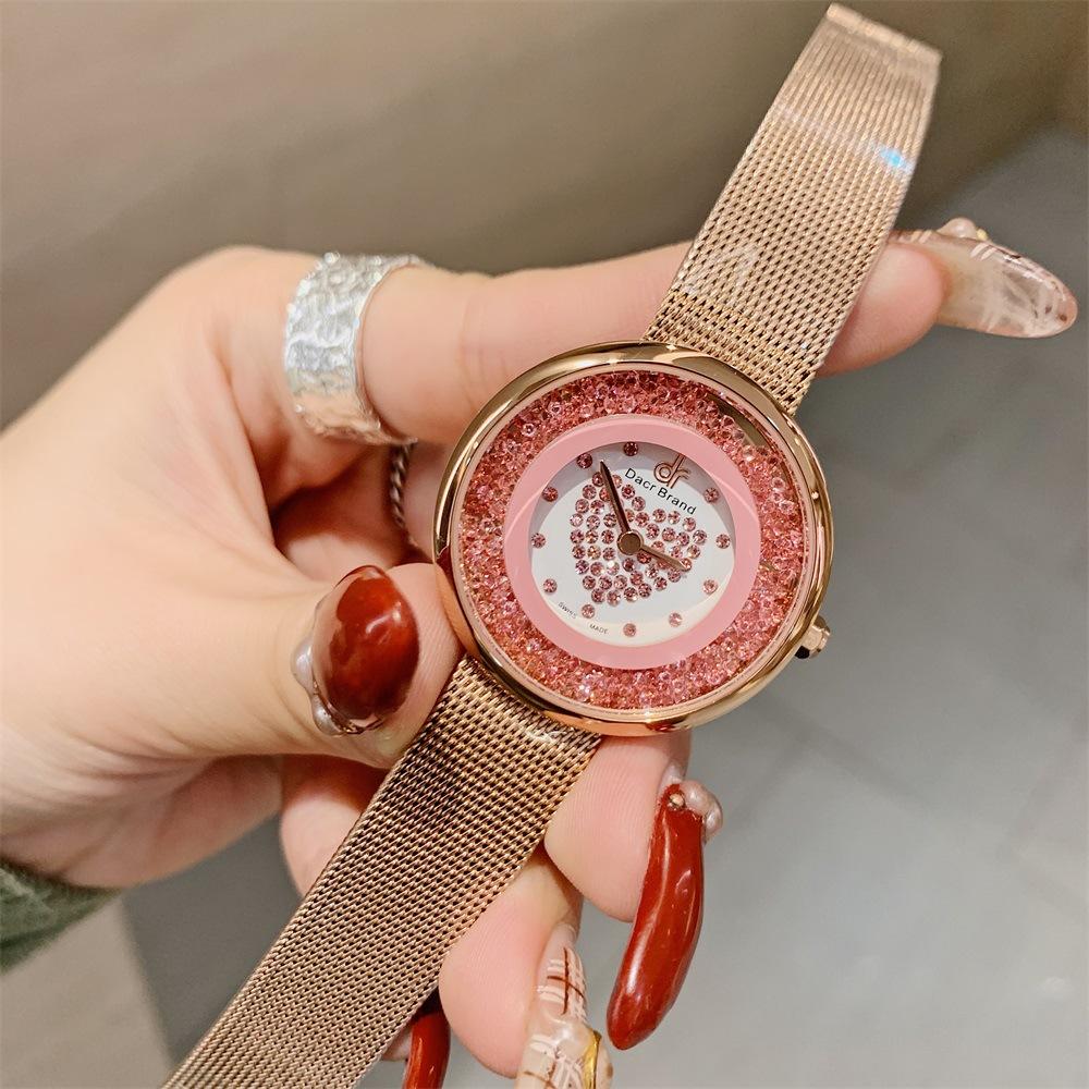 Neue Damenuhr Trendy Fashion Damen Quarzuhr Quicksand Kristall Zifferblatt Mesh Kette Damenuhr