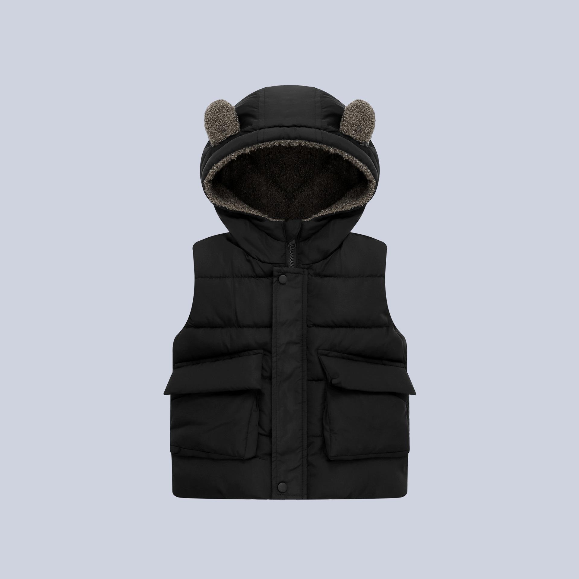 

Теплый детский жилет, однотонная симпатичная шапка, детский жилет, повседневный модный жилет без рукавов 90cm чёрный