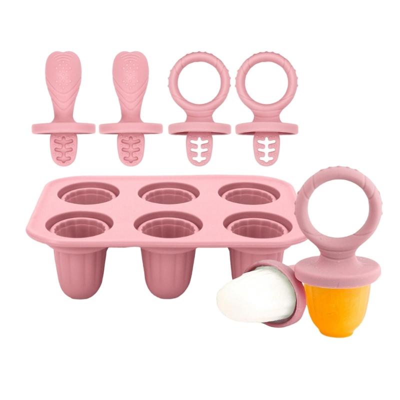 

6 Cavity Teething Ice Cubes Tray For Infants And Ice Creams Maker Silicone Molds Dishwasher Safe Baby Teether Soothing Tool розовый