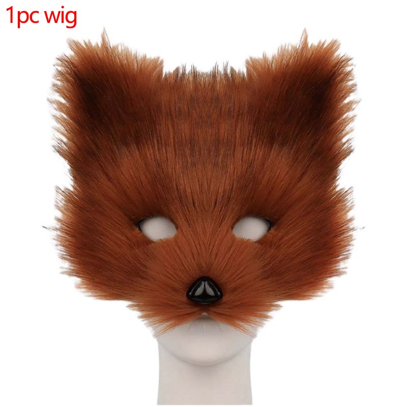 Halloween Half Face Plush Mask Artificial Fox Mask Supplies Horror Cosplay Props Carnival Cos Unisex Colorful Fox Mask For Gifts