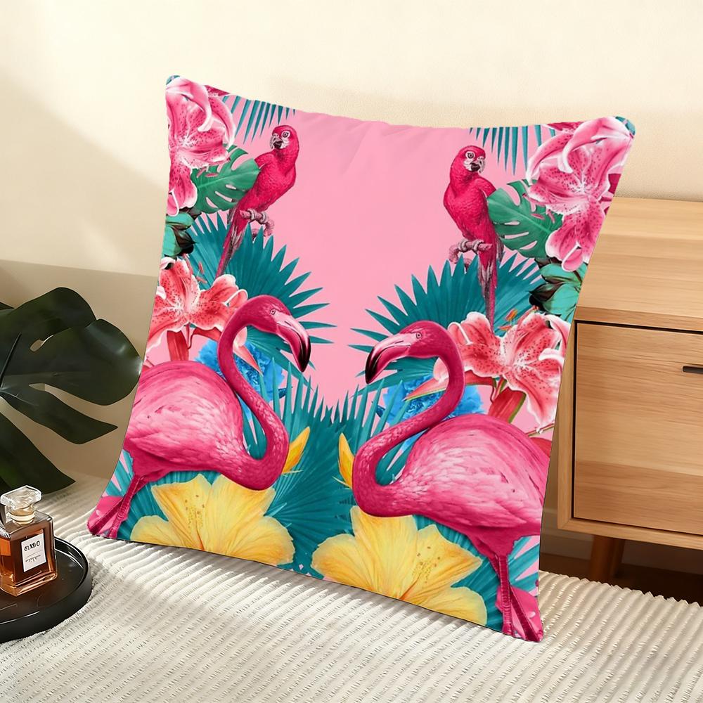 Flamingo Cushion Cover Soft Short Plush Pillow Cover Smooth Cozy Texture Aesthetic Cushion Case Home Decor