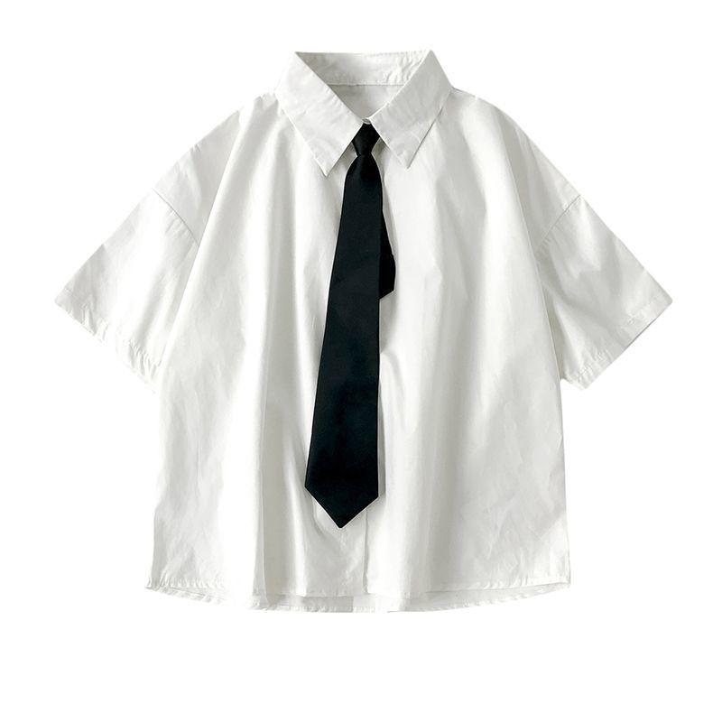 FiveFive Women Korean White Shirts with Tie