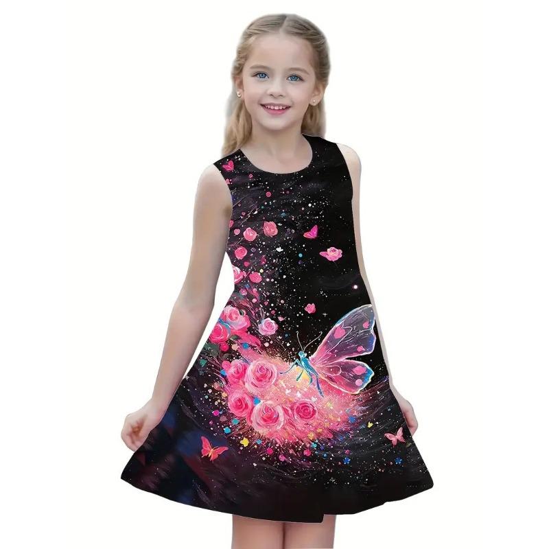 Stylish Cute Comfortable Butterfly Print Children's Sleeveless Women's Clothing Dresses Girls